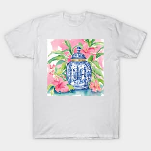 Chinoiserie jar and pink lilies T-Shirt